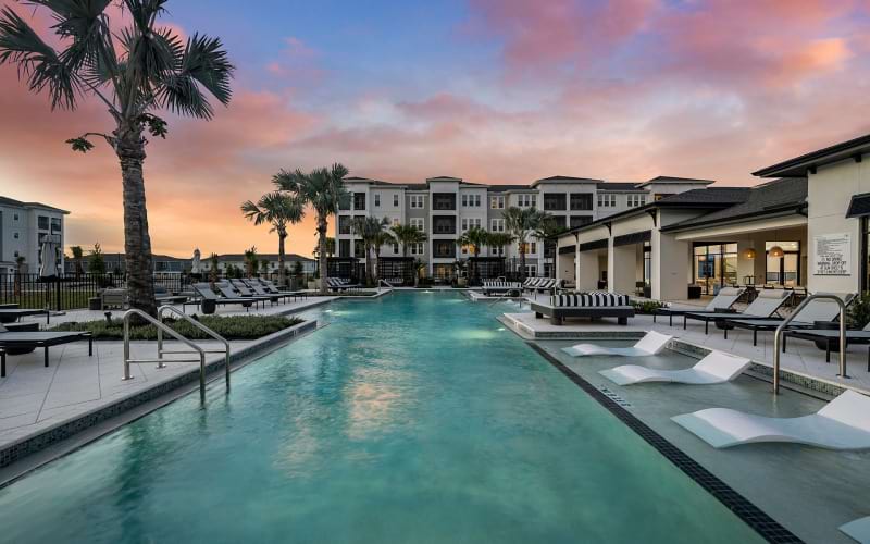 a swimming pool in a resort